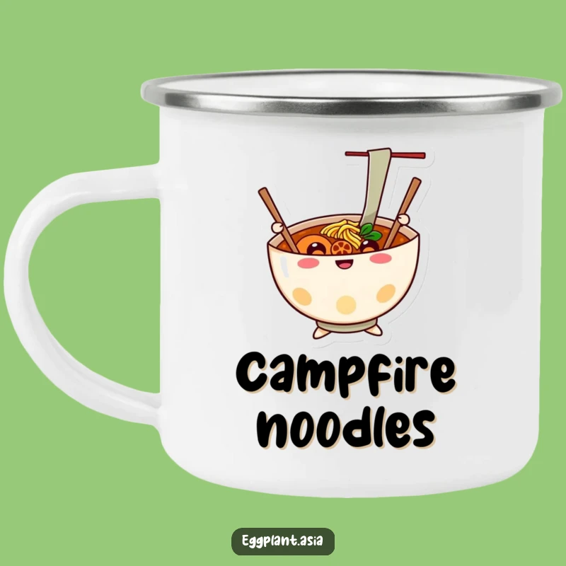 Funny Ramen Cheer Enamel Mug: Adventure with Happy Noodle Bowl