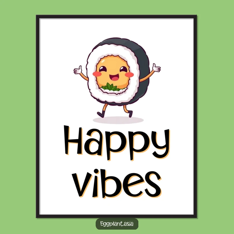 Funny Sushi Jig Poster: Vibrant Art of a Dancing Sushi Roll