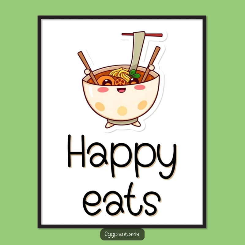 Funny Ramen Cheer Poster: Vibrant Art of a Happy Noodle Bowl