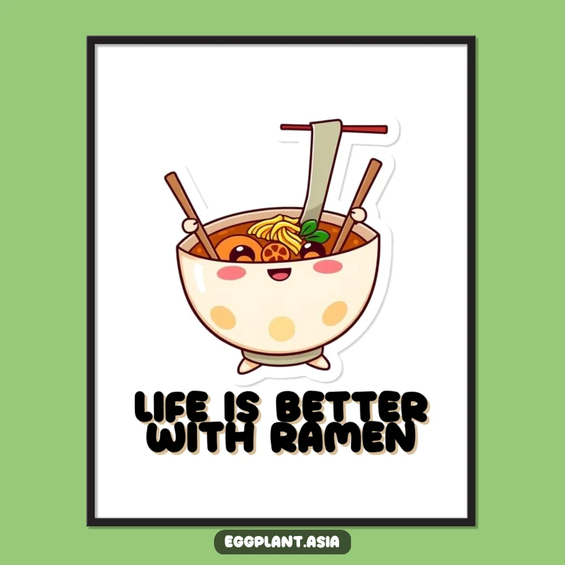Free Printable Cheerful Ramen Wall Art - Waving Chopsticks Downloadable Decor