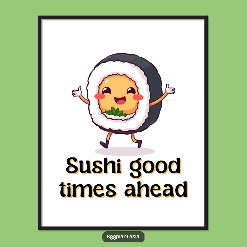 Free Printable Sushi Jig Wall Art - Smiling Roll Dancer Downloadable Decor