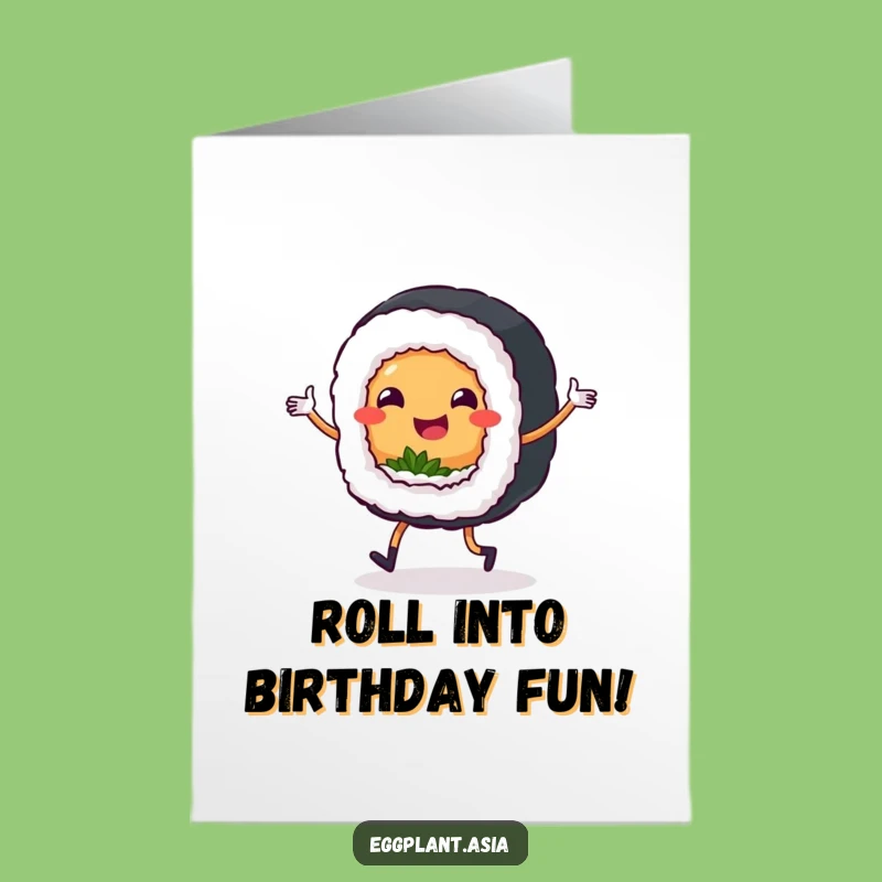 Free Printable Happy Sushi Jig Birthday Card - Smiling Roll Downloadable Greeting