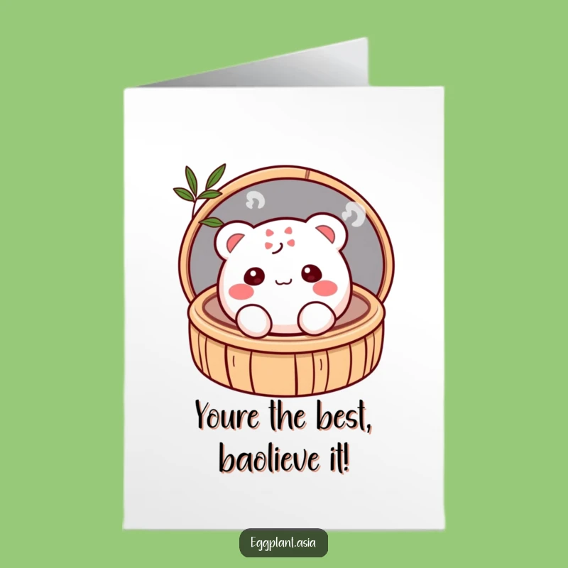 Free Printable Shy Bao Bun Congrats Card - Peeking Steamer Downloadable Gift